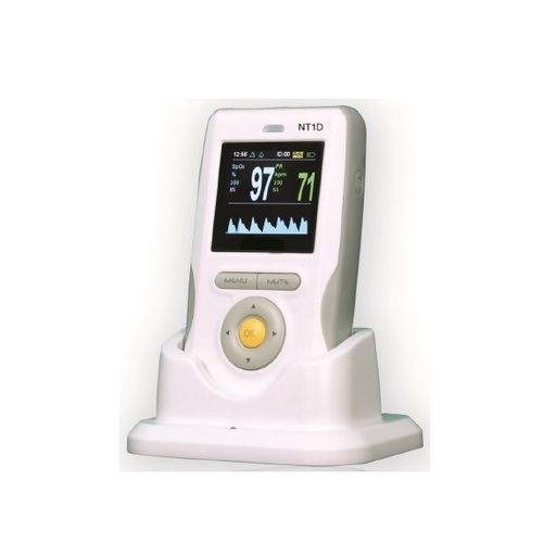 NT1D SpO2 med vuxsensor, laddare, stativ, gummiskydd