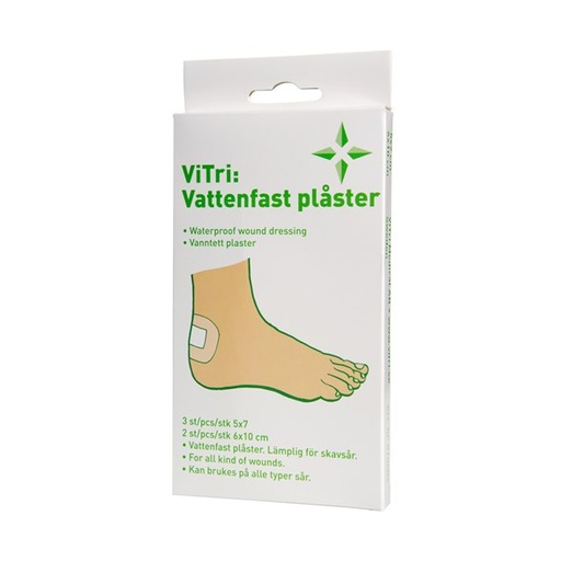 Vattenfast plåster, 5x7 cm/3st och 6x10 cm/2st
